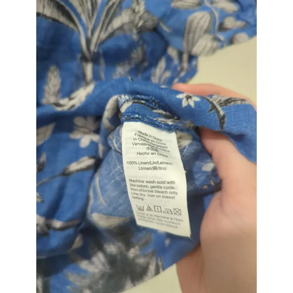 J Crew Linen Blue Tropical Print Top - Picture 5 of 6
